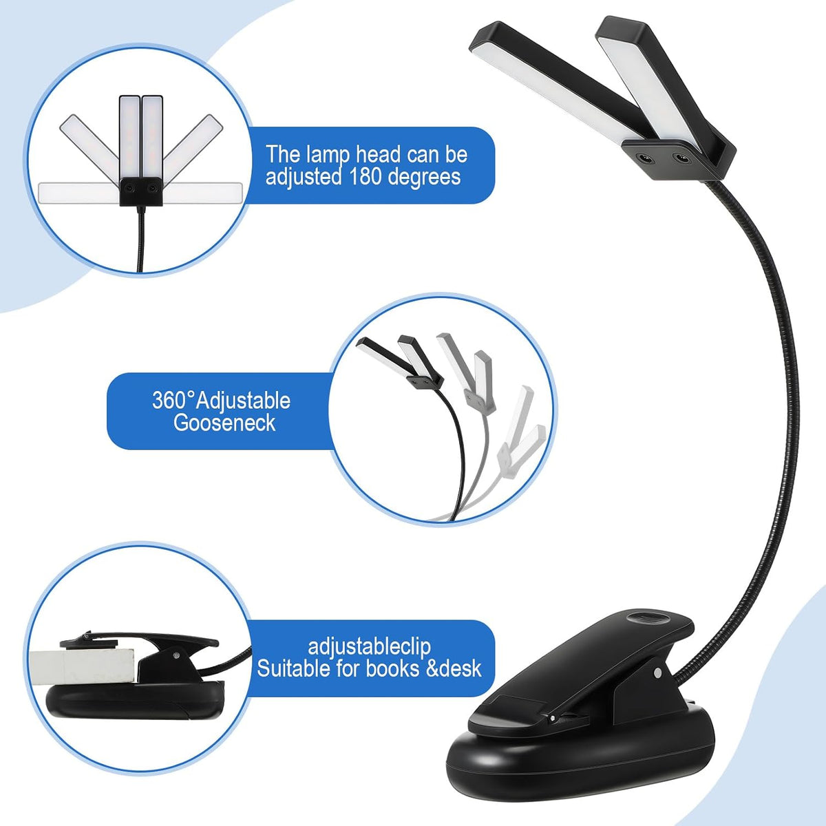 Retisee 12 Pcs Music Stand Lights Clip on Reading Lights,Double-lamp Style
