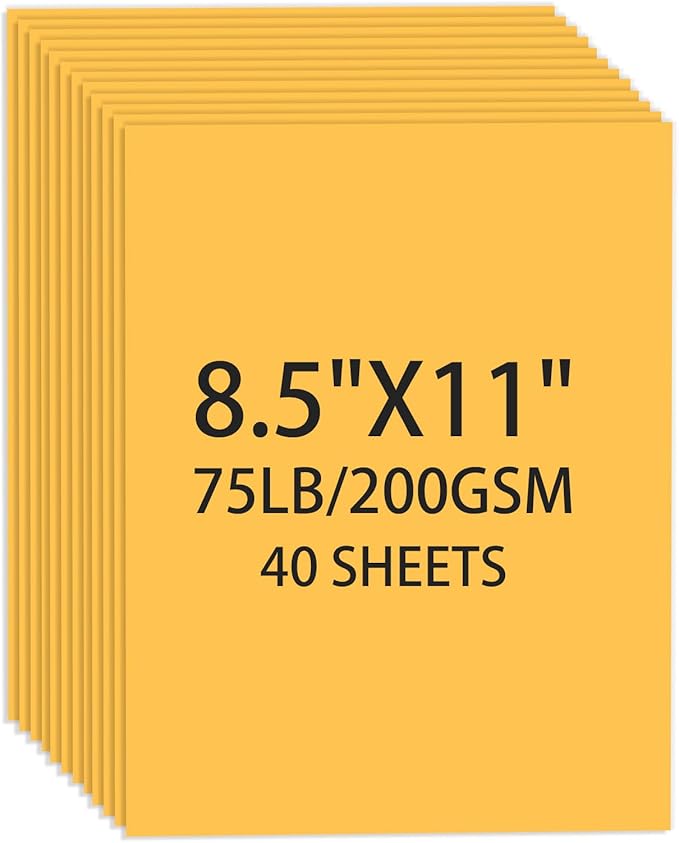 Cardstock 8.5 X 11, 40 Sheets Yellow Card Stock, 75lb/ 200gsm Copy Paper by Ciphyfee
