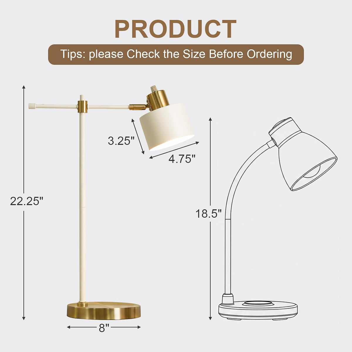 oyears 22.2" modern desk lamp, metal table lamp, close-up detail