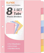 SUNEE 8 Tab Binder Dividers, Plastic Dividers by SUNEE