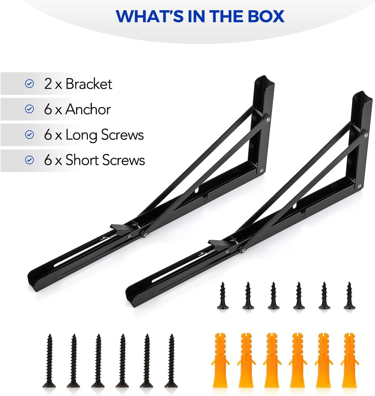 Ravinte Matte Black Folding Shelf Brackets, 16 Inch, 4 Pack