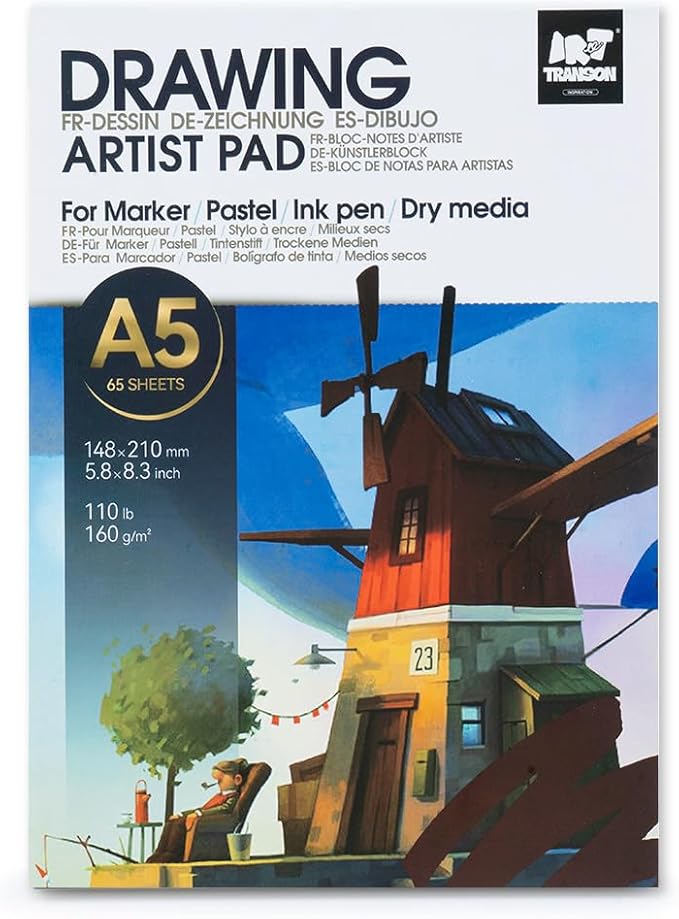 TRANSON Artist Mix Media Sketchbook Marker Pad, 5.8”x8.3” 65 Sheets A5 Art by Transon