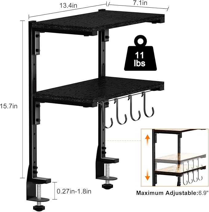 AUATRONNE Clamp-on Desk Shelf, 13 inch Above or Below Desk 2-Tier Shelving - Image 3