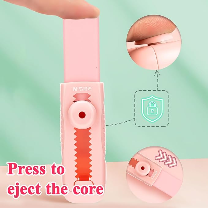 M&G 4+1 Pack Rubber Pink Erasers Sliding Retractable Eraser, Soft Cute Erasers - Image 3