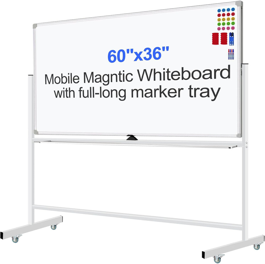 Mobile Magnet Whiteboard with Stand 60x36 Double-Sided Dry Erase Board with