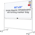 Mobile Magnet Whiteboard with Stand 60x36 Double-Sided Dry Erase Board with