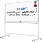 Mobile Magnet Whiteboard with Stand 60x36 Double-Sided Dry Erase Board with