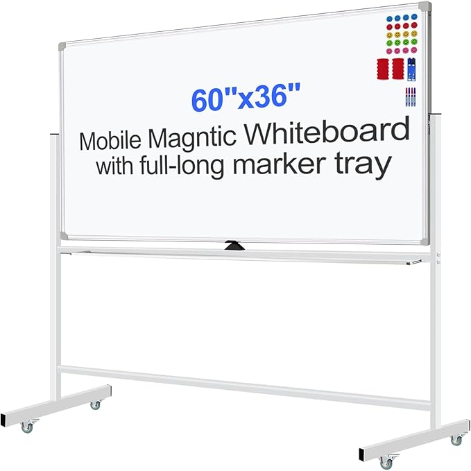 Mobile Magnet Whiteboard with Stand 60x36 Double-Sided Dry Erase Board with by Unknown
