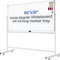 Mobile Magnet Whiteboard with Stand 60x36 Double-Sided Dry Erase Board with by Unknown