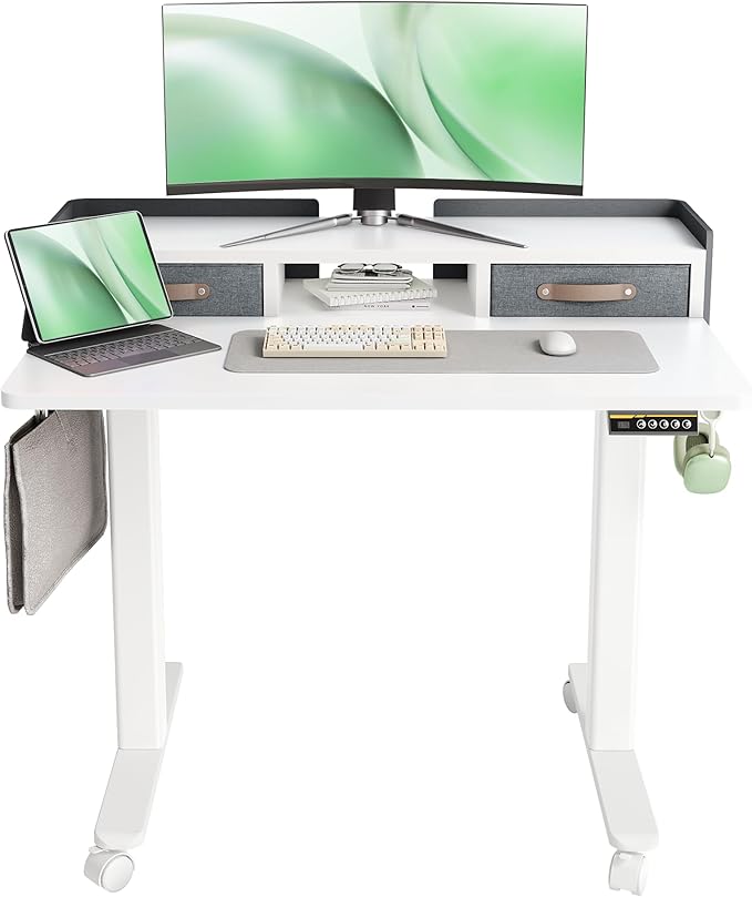 Claiks Standing Desk with Drawers, Adjustable Stand Up Electric Small Standing by CLAIKS
