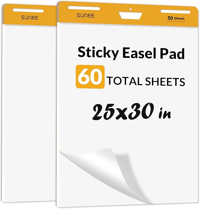 SUNEE Sticky Easel Pads, 25x30 Inches, 30 Sheets/Pad, 2 Pack – Self Stick Flip by SUNEE