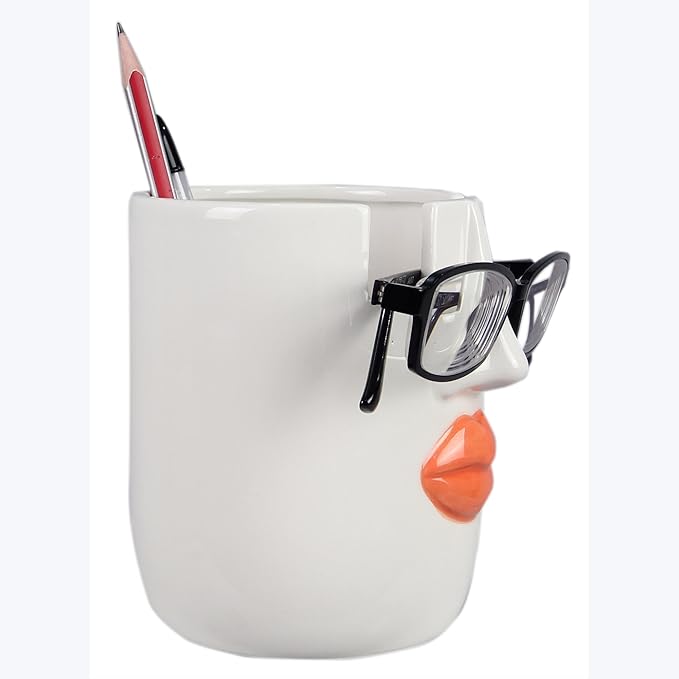 Young's Inc Ceramic Eyeglass and Stationery Holder Cup – White Face Desk - Image 8