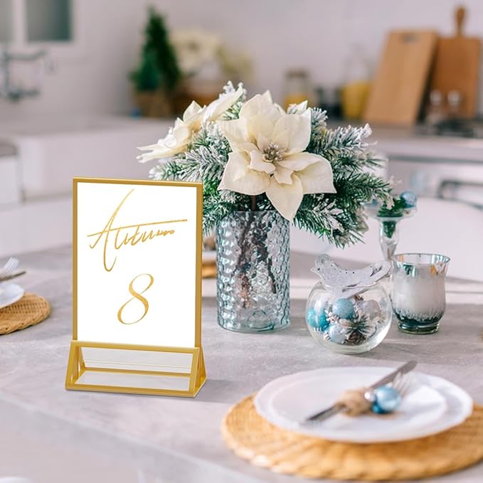 PPH-Sisy Acrylic Sign Holder 5X7 Gold Picture Frame, Double Sided Clear Display - Image 7