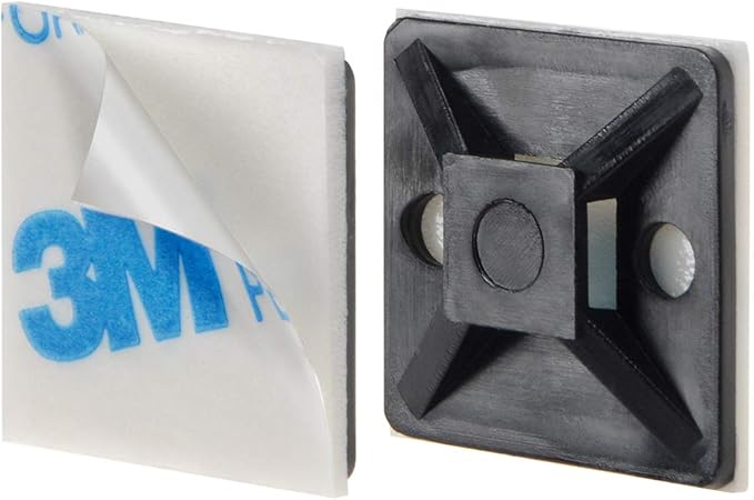 XHF 100 PCS 3/4" Black Self Adhesive Cable Zip Tie Mounts Wire Cable Clips - Image 2