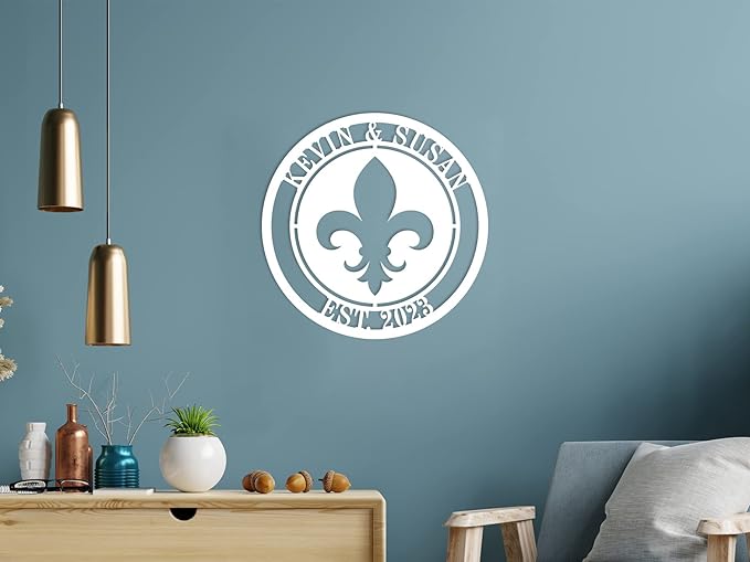 Personalized Fleur De Lis Metal Ring Sign Last Name Sign Monogram Wall Decor - Image 4
