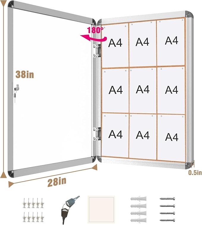 Mifuro 38"x28" Enclosed Bulletin Board, Lockable Weather-Resistant Aluminum - Image 5