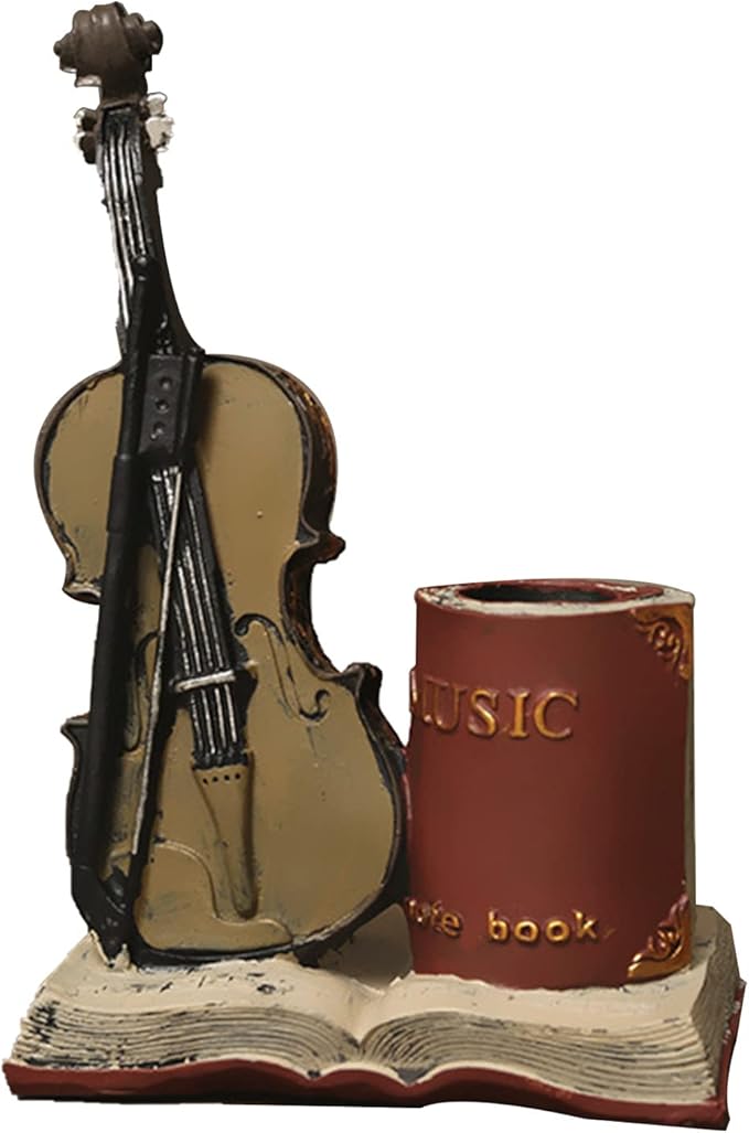 Jaugufiy Resin Violin Sculpture Pen Holder Pencil Holder Pen Organizer Cosmetic by Jaugufiy
