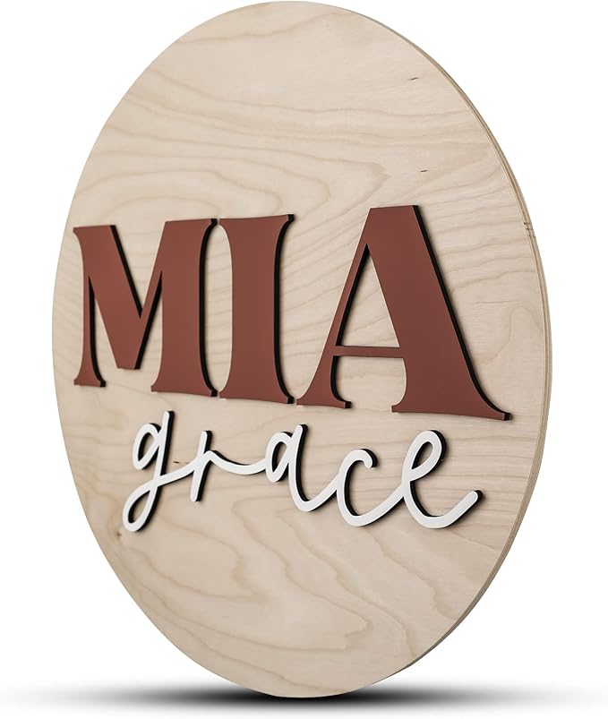 Custom Round Nursery Name Sign, Personalized Wooden Wall Plaque, Baby Shower by HickoryHollowDesigns