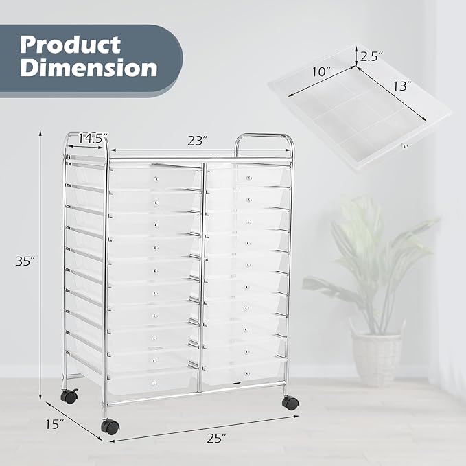 Happygrill 20-Drawer Organizer Cart Tools, Mobile Utility Storage Cart - Image 3