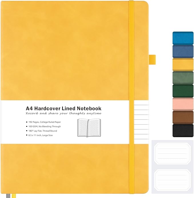 College Ruled Notebook, A4 Hardcover Leather Notebook by MALEDEN