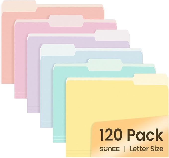 SUNEE File Folders, 120 Pack Manilla Folders 8.5 x 11, Colored File Folders by SUNEE