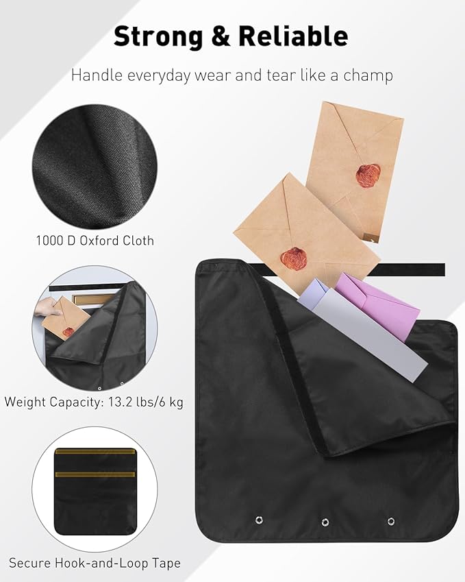 Uniclife Black Door Mail Slot Catcher Oxford Fabric Large Capacity Letter & - Image 4
