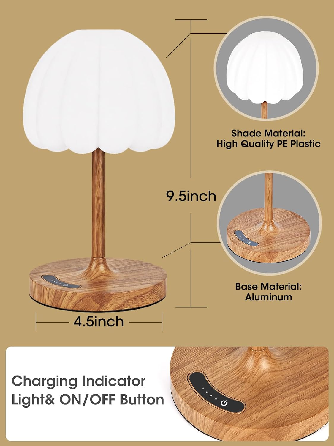 LAVAED Cordless Table Lamp,Battery Operated Bedside Lamp 3 Color Dimmable Lig...