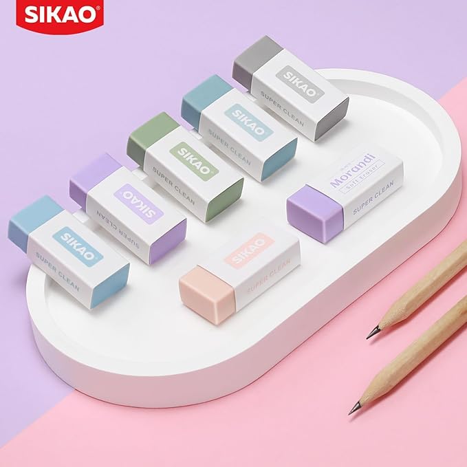 Morandi Erasers, 6 Pack Aesthetic Block Pencil Erasers – Soft Neutral Colors - Image 8