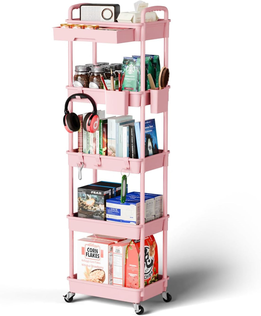 Sorgion 5 Tier Rolling Cart Organizer, Bathroom Cart Organizers