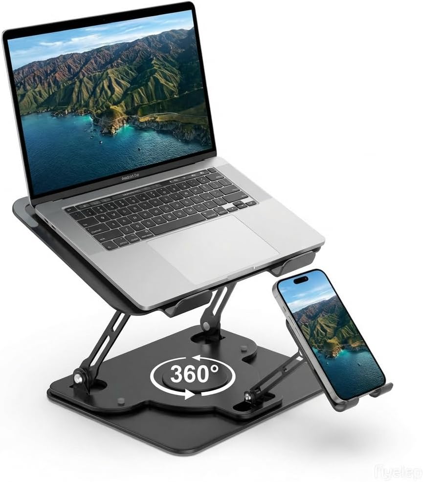 Laptop Stand for Desk,Laptop Riser with Phone Holder& 360° Rotating Base