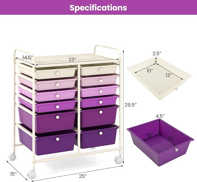 Giantex 12 Drawers Rolling Storage Cart, Classroom Organizers - Image 3