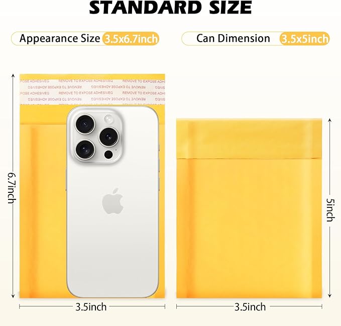 Ctarsthome 52Pack Yellow 3.5x5inch Kraft Bubble Mailers Small Business Mailing - Image 2