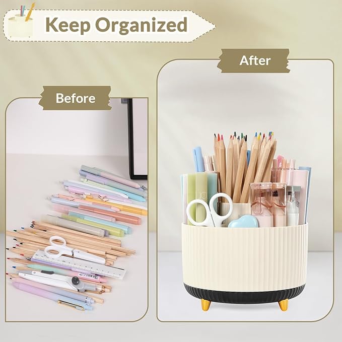 SKYDUE 360 Rotating Organizer, Dual-Purpose Pencil Pen Holder, 5-Slot Rotating - Image 4