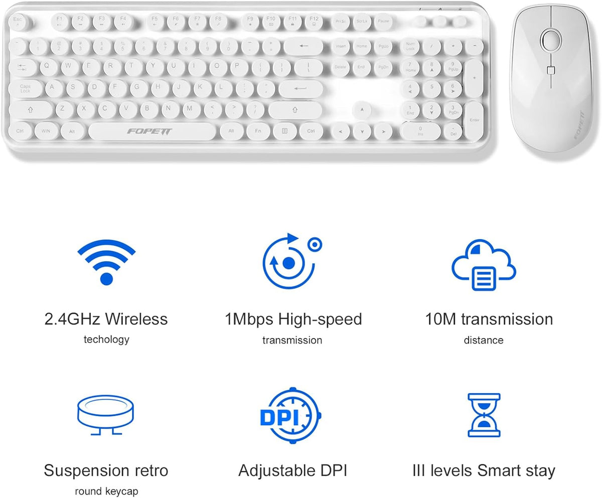 Wireless Keyboard and Mouse | Cute Colorful Keyboard and Mouse with 2.4GHz Co...