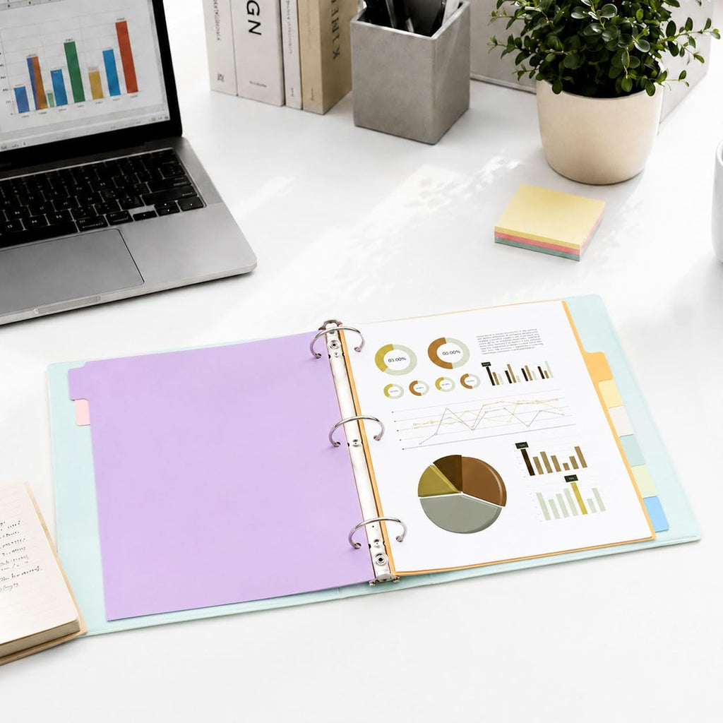 SUNEE 8 Tab Binder Dividers,Plastic Dividers for 3 Ring Binder,3 Ring Binder Dividers with Tabs for School Office Home Supplies,Soft Color, 1 Set