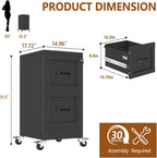 2 drawer rolling metal file cabinet with lock,narrow, close-up detail