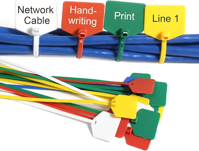 8 in Marker Nylon Cable Ties, Plastic Water Proof Tags, Self-Locking Written-on by QSFPTEK