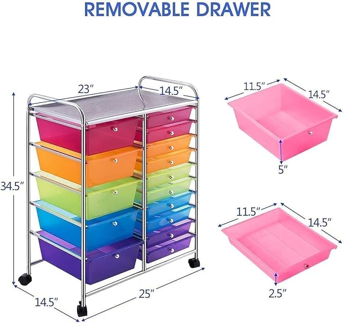 LDAILY 15 Drawer Rolling Storage Cart, Rolling Cart - Image 3
