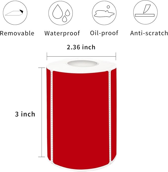 2×3 Inch Red Removable Thermal Labels, Self-Adhesive Square Direct Thermal - Image 2