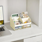 Desk Organizer with 6 Compartments and 2 Drawers, Plastic Makeup Organizer - Image 2