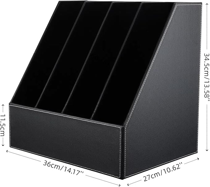 KINGFOM 4-Slot Wood Leather Document Files Holder Rack Stand Desk Files - Image 2