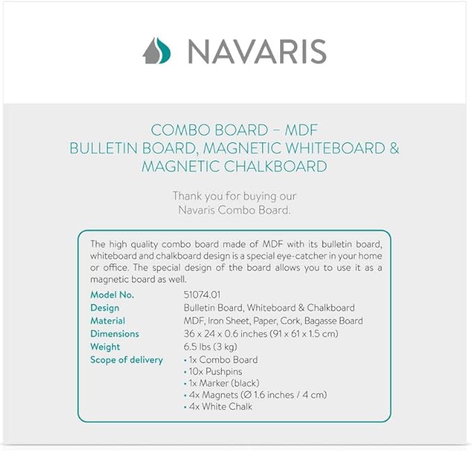 Navaris Combination Board Cork/Whiteboard/Chalkboard - Image 7