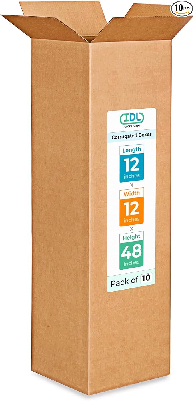 IDL Packaging Medium Corrugated Shipping Boxes 12"L x 12"W x 48"H by IDLPackaging