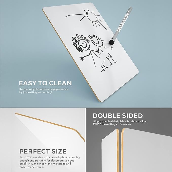 Nicpro Dry Erase Lap Board 12 x 16 inches 2 Pack Kid Double Sided Blank Small - Image 2