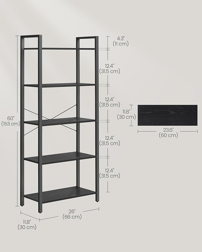 VASAGLE 5-Tier Bookshelf, Bookcase - Image 3