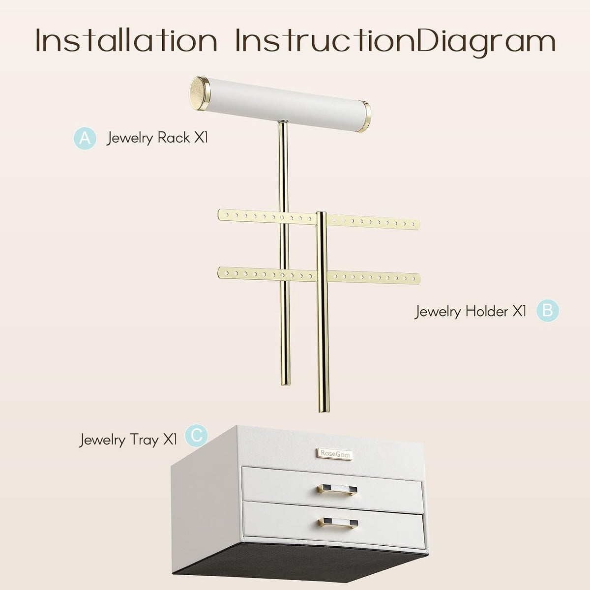 2 Tier Jewelry Stand with Bottom Drawer, Leather Jewelry Holder Display for W...