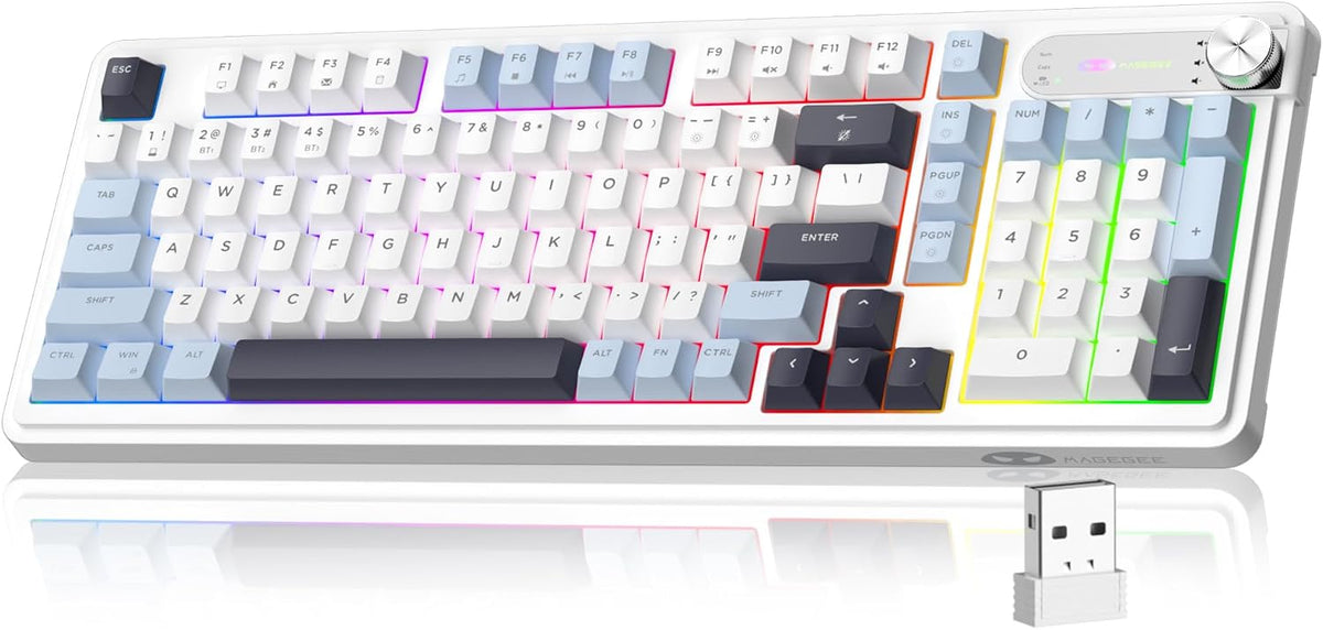 MageGee GK960 Wireless Keyboard, 98 Keys Tri-Mode BT/2.4G/Wired Membrane Gami...