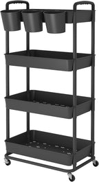 JIUYOTREE 4-Tier Plastic Rolling Storage Cart Utility Cart by JIUYOTREE