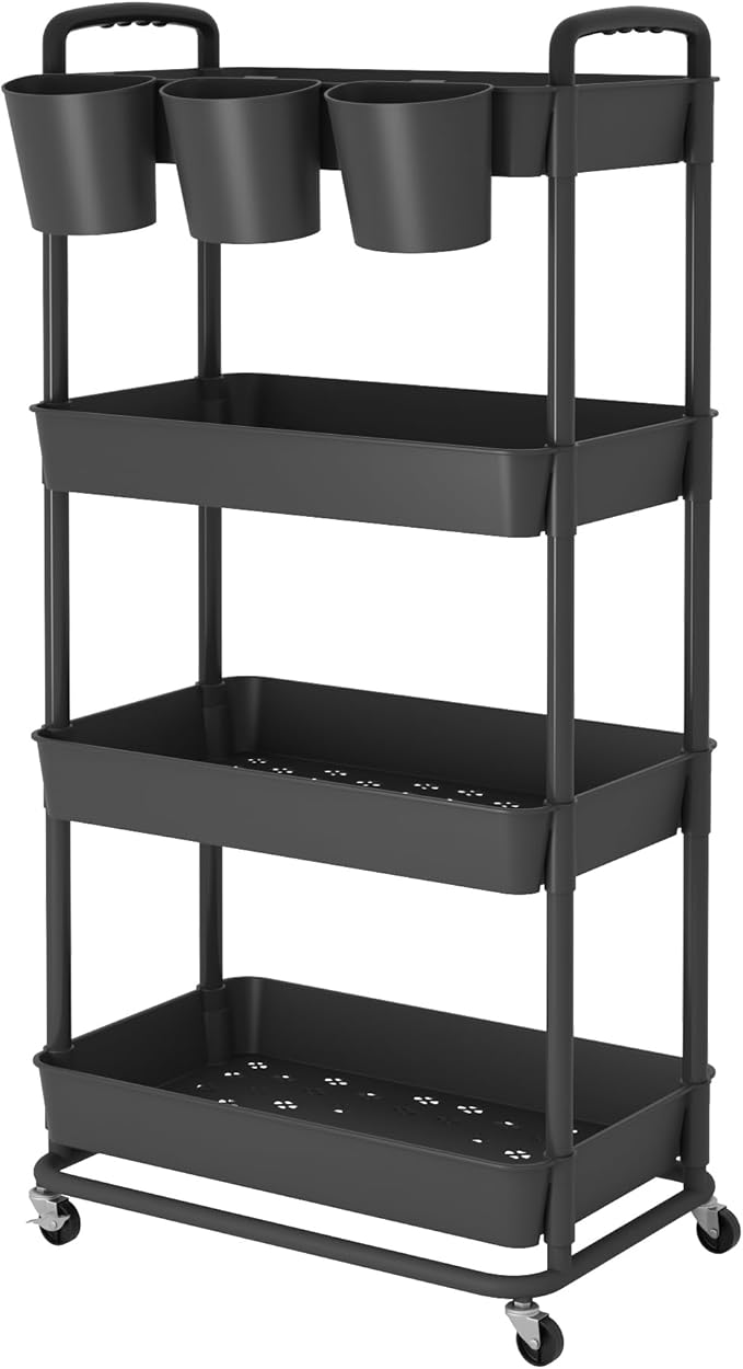 JIUYOTREE 4-Tier Plastic Rolling Storage Cart Utility Cart by JIUYOTREE