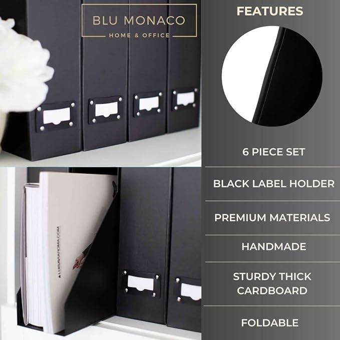 BLU MONACO Foldable Black Magazine File Holder – Set of 6 | Cardboard Desk File - Image 5